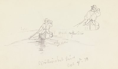 Studies van een man die een kano peddelt op de Millinocket-rivier door Frederic Edwin Church